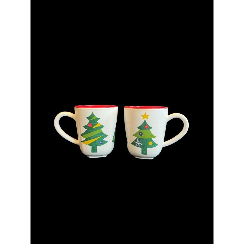 Tabletop Unlimited Vintage Christmas Trees Cup Set of 2 1980s Plastic Mugs Pair